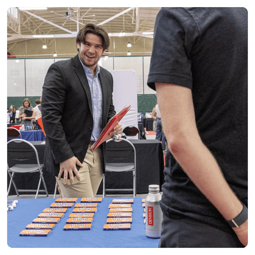 A photo of a student at the Big Red Career Expo.
