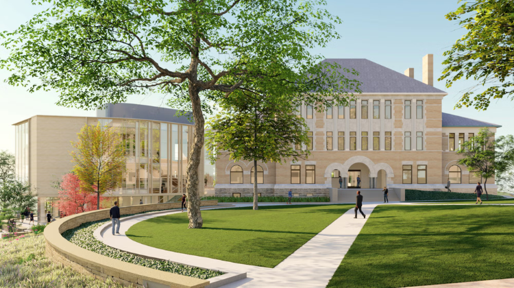 A visual rendering of Knobel Hall and the King Center for Data and Innovation.