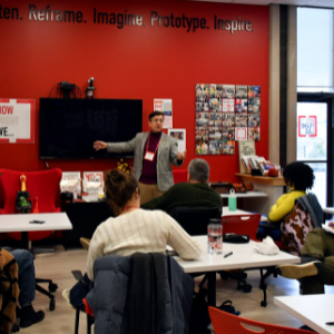 A photo of an alumni presentation from a previous ReMix.