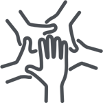 A graphic of five hands together to symbolize teamwork.